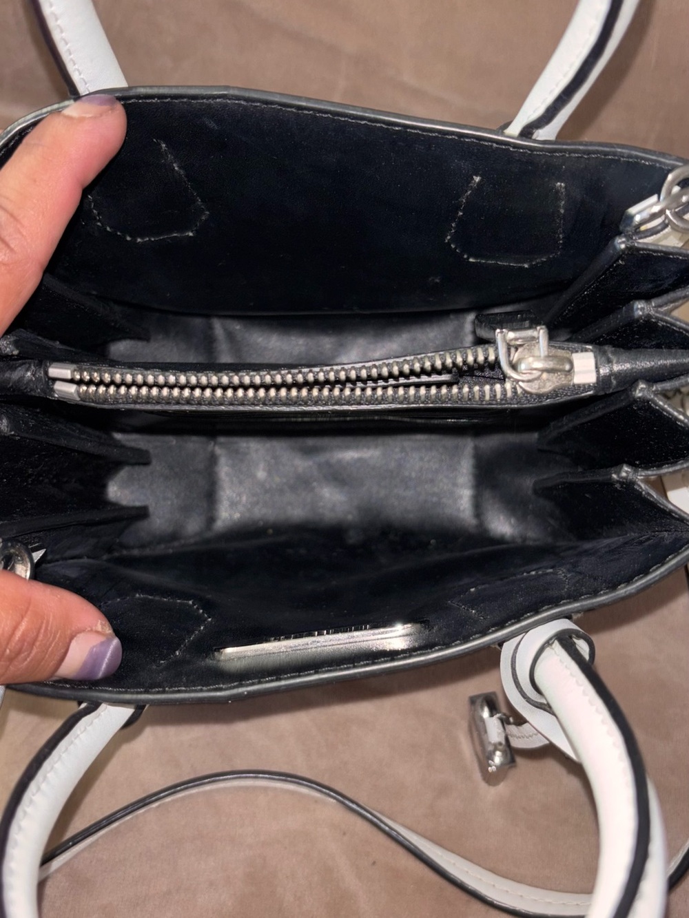 Michael Kors Black and White Mini Satchel with Crossbody Strap - Picture 9 of 10